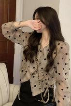 Long Sleeve Dot Pattern Chiffon Blouse Shirts