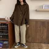 Long Sleeve Loose Turn Down Collar Retro Shirt