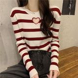 Love Shape Hole Casual Striped Sweater