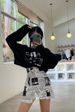 Newspaper Printed Irregular A-Line Mini Skirt