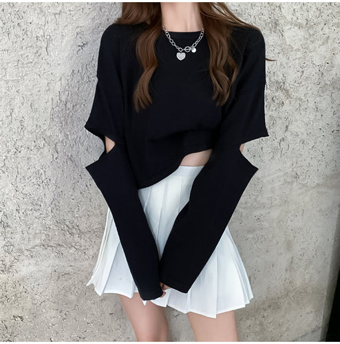 Hole Sleeve O-Neck Casual Long Shirt