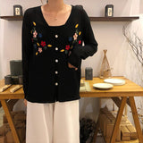 Vintage Flower Embroidery V Neck Cardigan Sweater
