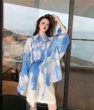 Sky Clouds Printing Casual Loose Blouse Shirt