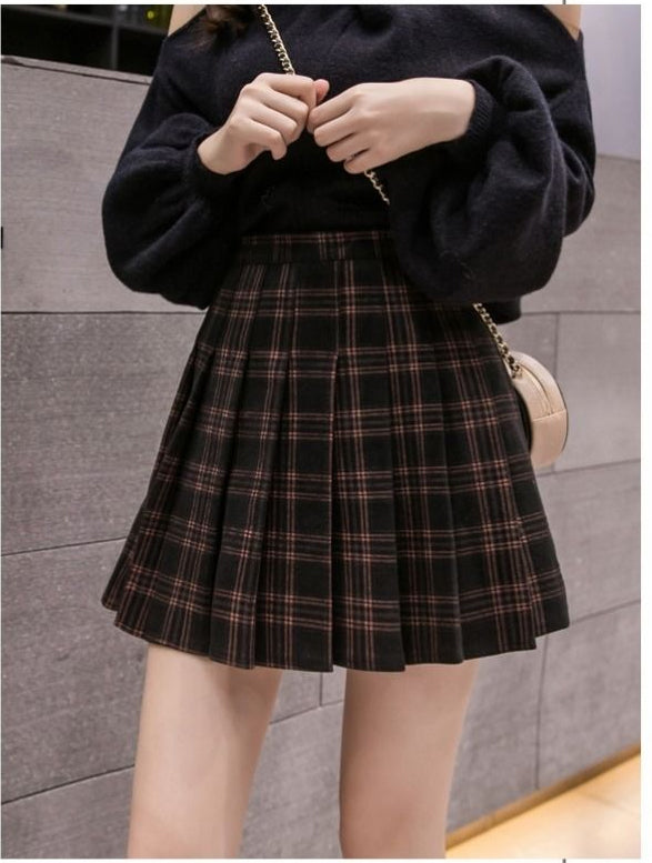 High Waist Grid Pattern Mini Skirts