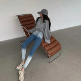 High Waist Gradient Color Skinny Thin Long Jeans