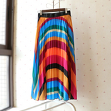 High Waist Elastic Colorful Pleated Skirt