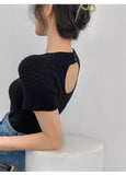 Sexy Back Hollow Out Knitted Shirt