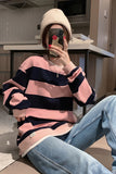 Long Sleeve Pink Striped Sweatshirt
