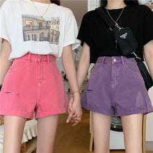 High Waist Pink Purple Denim Short Jeans
