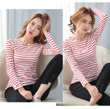 Long Sleeve Basic Striped Stretchy Slim Shirt