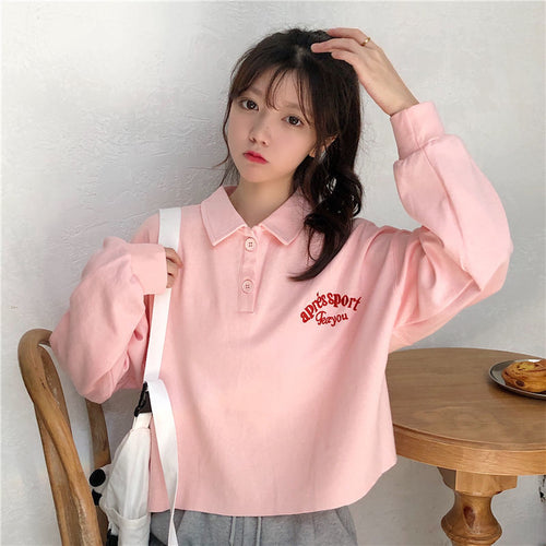 Long Sleeve Turn Down Collar Pocket Printed Sweatshirt