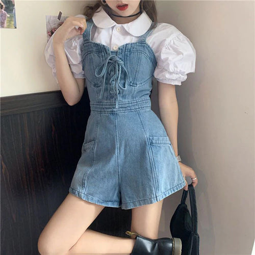 Elegant Short Denim Romper Jumpsuit