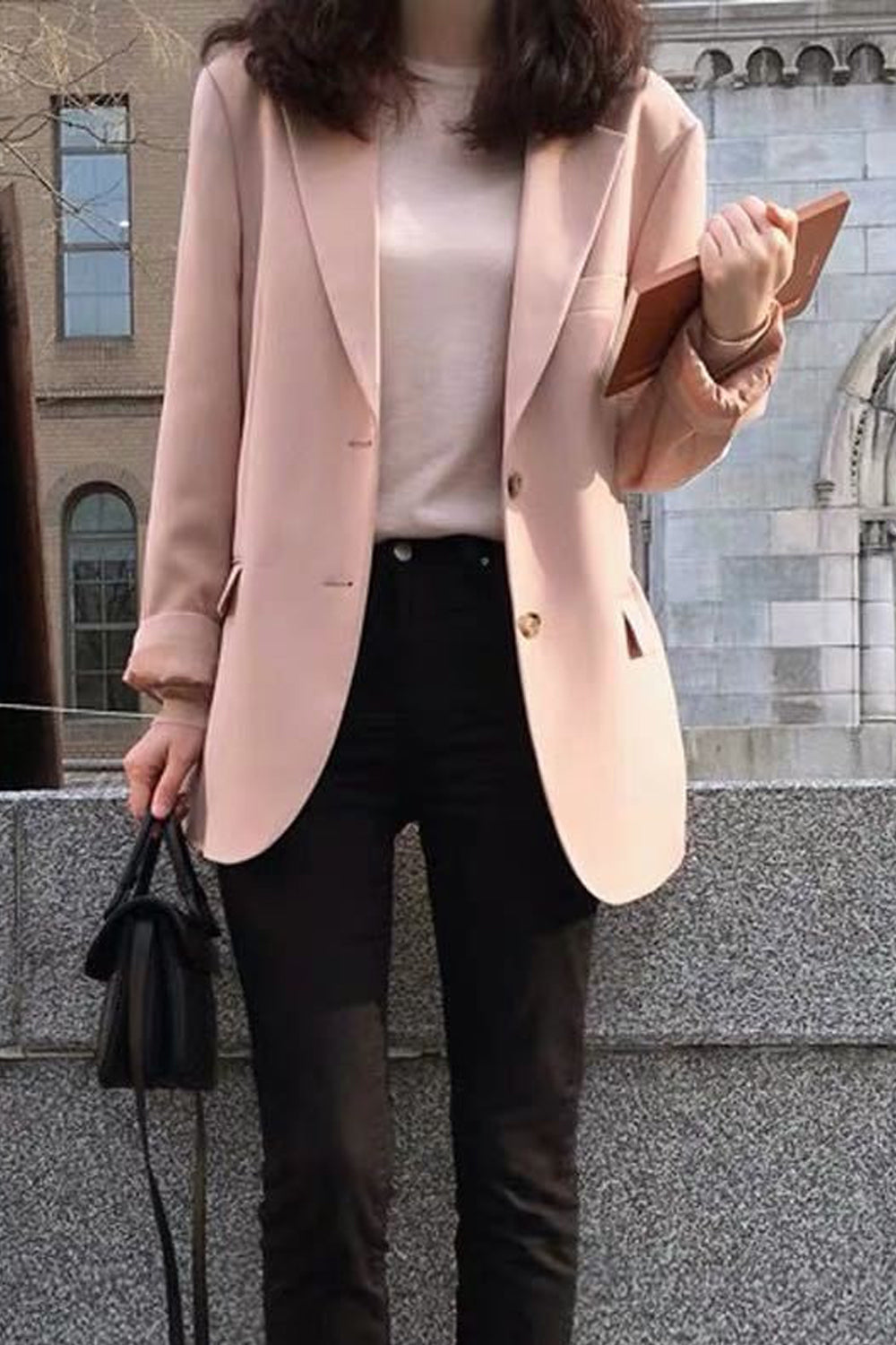 Long Sleeve Pink Solid Elegant Blazers – Tomscloth