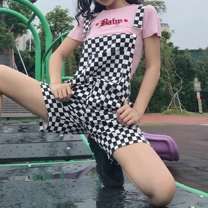 Chess Checkerboard Casual Short Jumpsuit