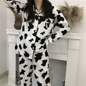 Cow Pattern Printed 2Pcs Pajamas Set