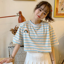 Rainbow Pocket Embroidered Casual Striped Shirt