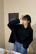 Butterfly Pocket Printed Loose Polo Collar Long Sleeve Shirt