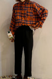 Loose Casual Orange Plaid Long Sleeve Shirt