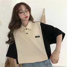 Short Sleeve Two Colors Patchwork Collar Shirt