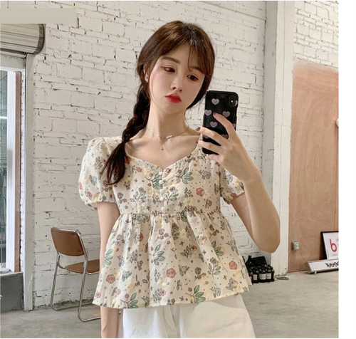 Puff Sleeve Floral Embroidered Shirts