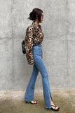 High Waist Splited Wide Leg Slim Jeans Pants
