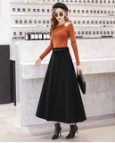 High Waist Woolen Skirt With Belt