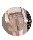 Wide Leg Belted Leather Shorts