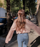 Long Sleeve V-Neck Chic Elegant Blouse Shirt