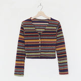 V-Neck Striped Slim Knitted Cardigan