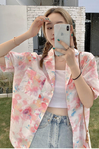 Pink Art Painting Printed Blouse Shirt