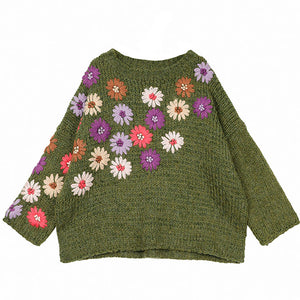 Sexy Strapless Flower Embroidery Knitted Sweater