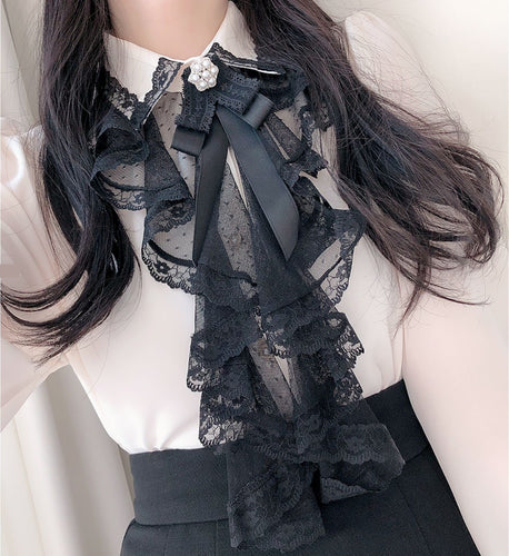 Ruffles Cute Bow Tie Elegant Blouse Shirt