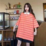 Loose Striped Colors Polo Collar Shirt