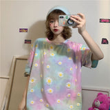 Daisy Flower Printed Tie Dye Loose Shirt