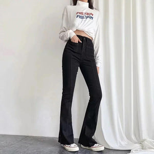 High Waist Rise Buttons Flared Jeans