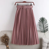 High Waist Belted Elegant Pleated Skirts