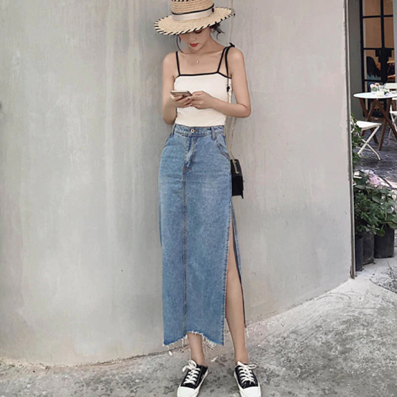 Split Long Midi Jeans Skirts – Tomscloth