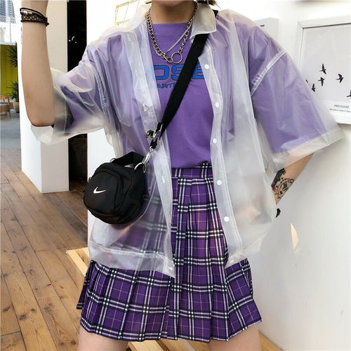 Casual Plastic Transparent Short Sleeve Retro Shirt