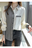 Long Sleeves Spliced Plaid Blouse Shirt