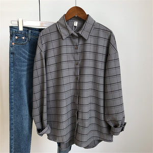 Checkered Plaid Long Sleeve Blouse Shirt