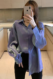 Long Sleeve Glossy Color Satin Blouse Shirt