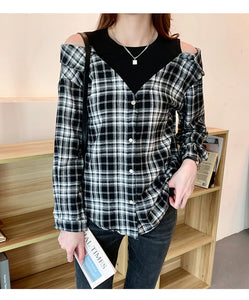 Loose Fake Two Piece Style Plaid Shirt