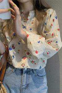 Long Sleeve Sweet Floral Blouse Shirts