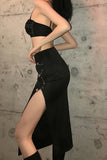High Waist Pin Buckle Long Split Skirts