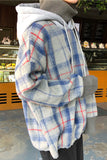 Fake Two Pieces Plaid Turtleneck Hooded Sweater