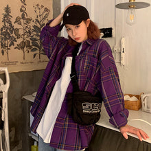 Loose Casual Purple Plaid Long Sleeve Shirt