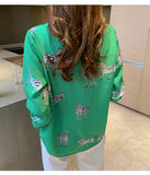 Zebra Printed Turn Down Collar Blouse Shirt