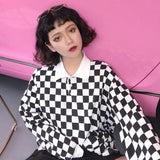 Vintage Checkered Loose Polo Collar Shirt