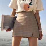 High Waist Slim Plaid Elegant Skirt