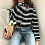 Retro Turtleneck Striped Long Sleeve Shirt